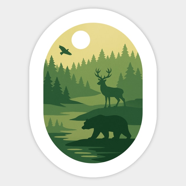 Retro-Forest-Nature-Wildlife-Outdoor-Scene Sticker by ArtistTee ⭐⭐⭐⭐⭐